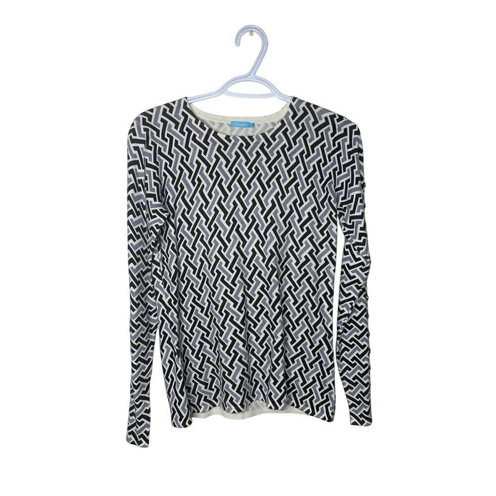 NWOT J. McLaughlin Printed Button Detailed Sleeve Lightweight Sweater Top